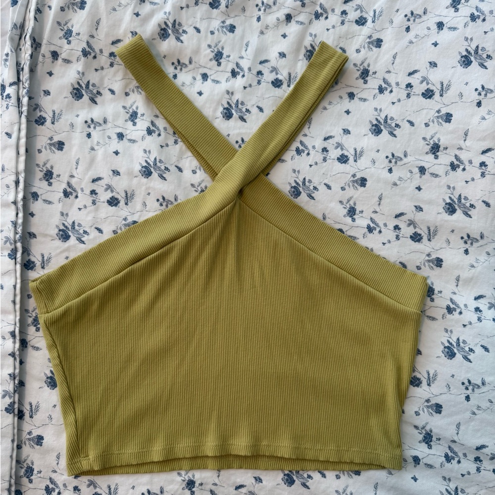 Olive Green/ yellow Women's Cross-Strap Top